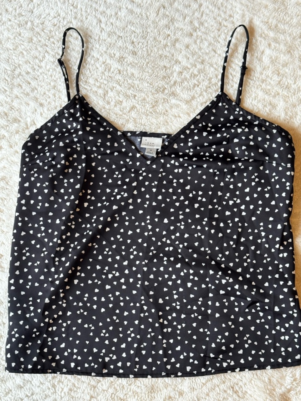 a new day Black Cami with White Heart Print